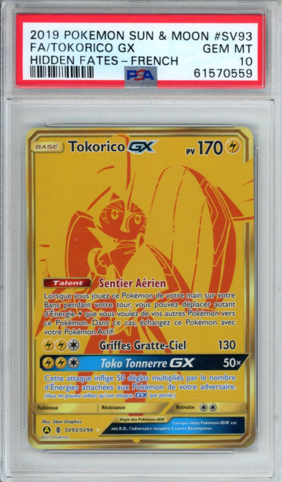 Pokemon Karte Tokorico-GX SV93/SV94 Gold Verborgene Schicksale PSA 10 – Photo 1