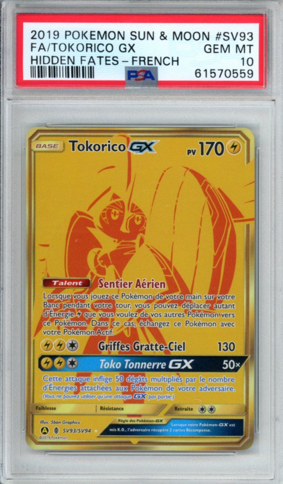 Pokemon Karte Tokorico-GX SV93/SV94 Gold Verborgene Schicksale PSA 10 – Photo 3